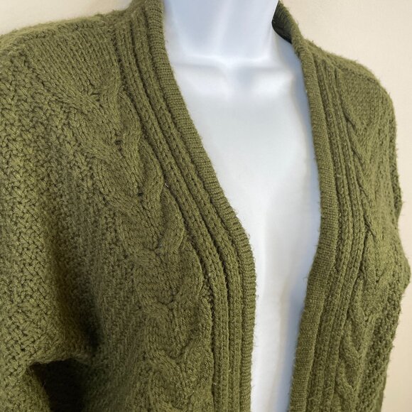 Dreamers Womens Forest Nature Chunky Cable Knit Sweater Sz M Olive Cardigan Cozy - Picture 4 of 13